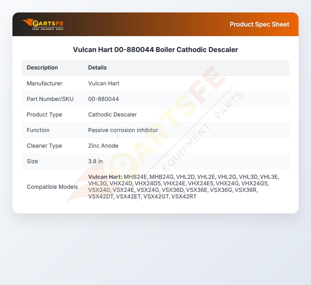 Vulcan Hart 00-880044 Boiler Cathodic Descaler