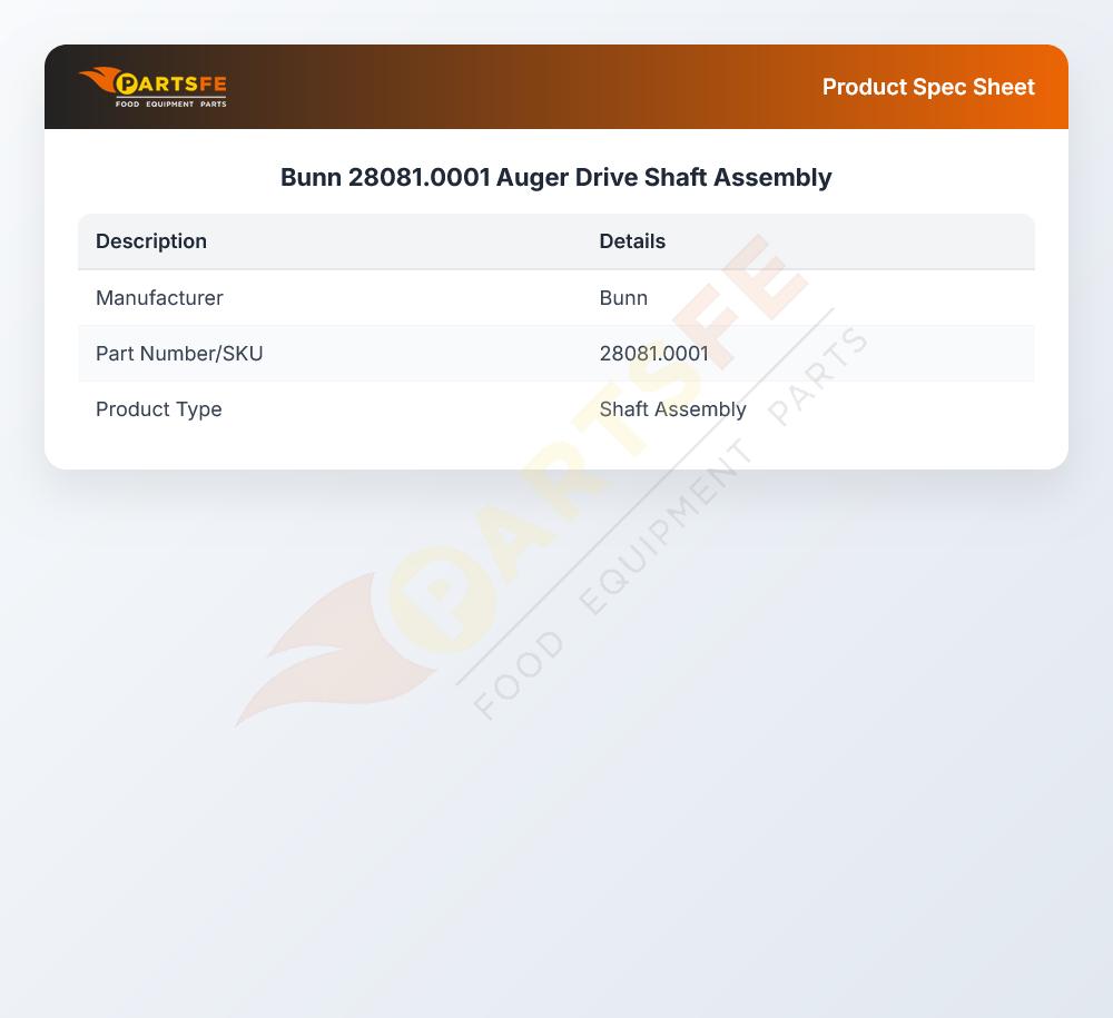 Bunn 28081.0001 Shaft Assembly Auger Drive
