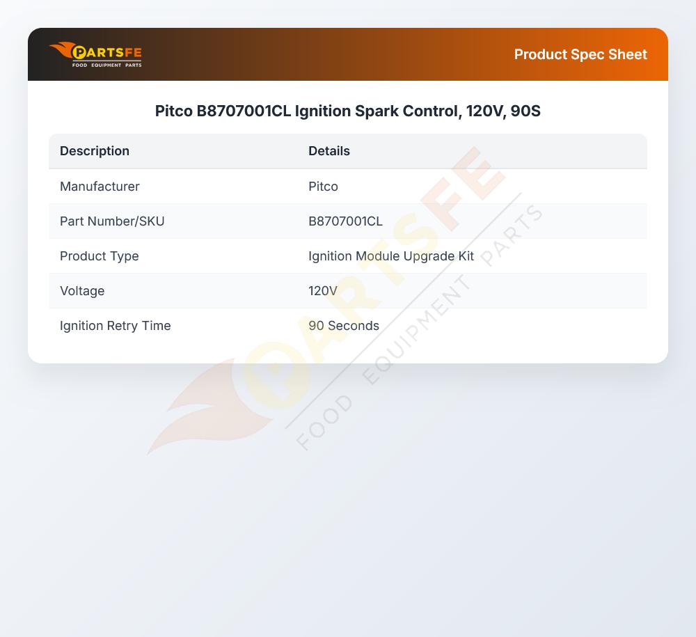 Pitco B8707001CL Ignition Module Upgrade Kit 90 SEC 120V