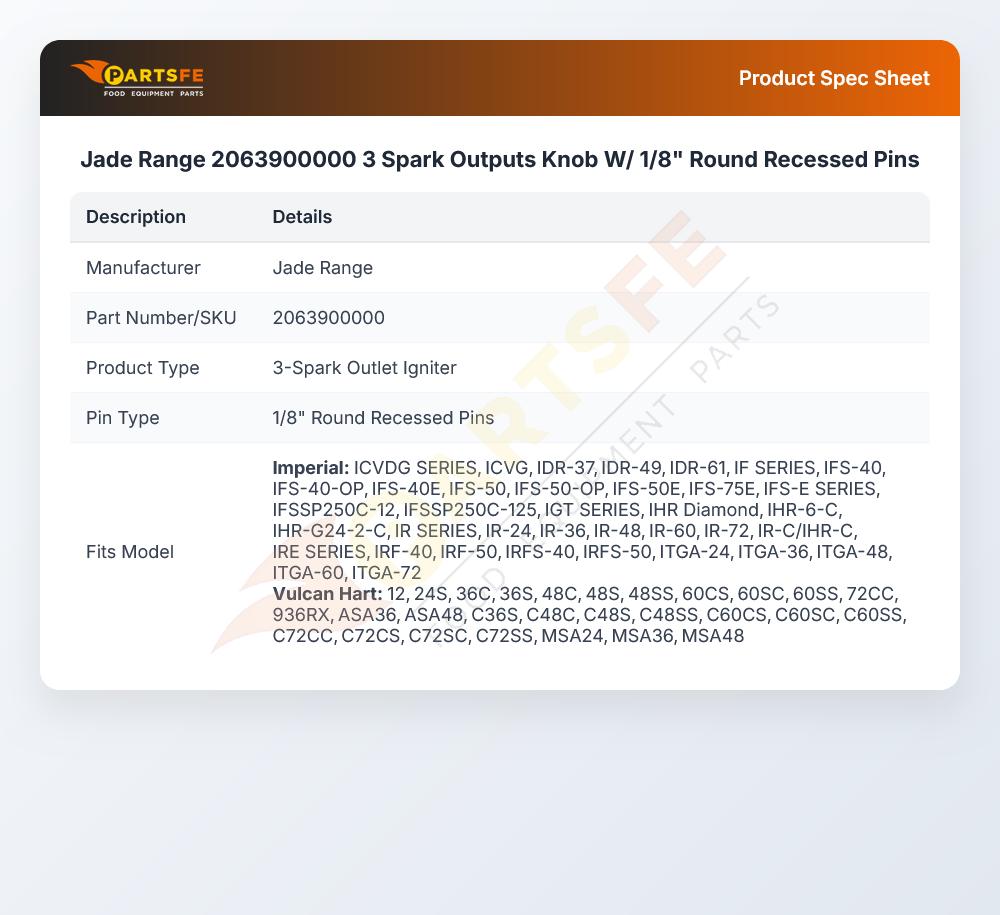 Jade Range 2063900000 Rotary Ignitor 1/8" Round