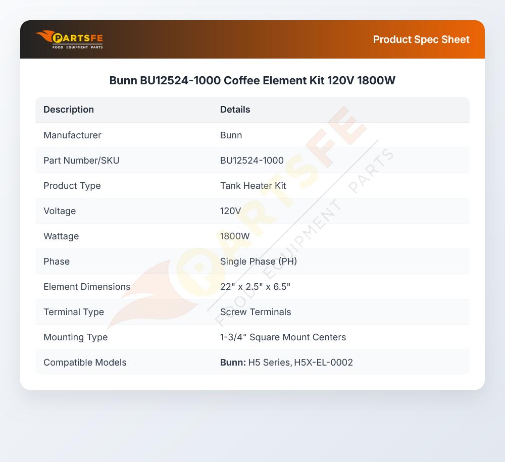 Bunn BU12524-1000 Coffee Element Kit 120V  1800W
