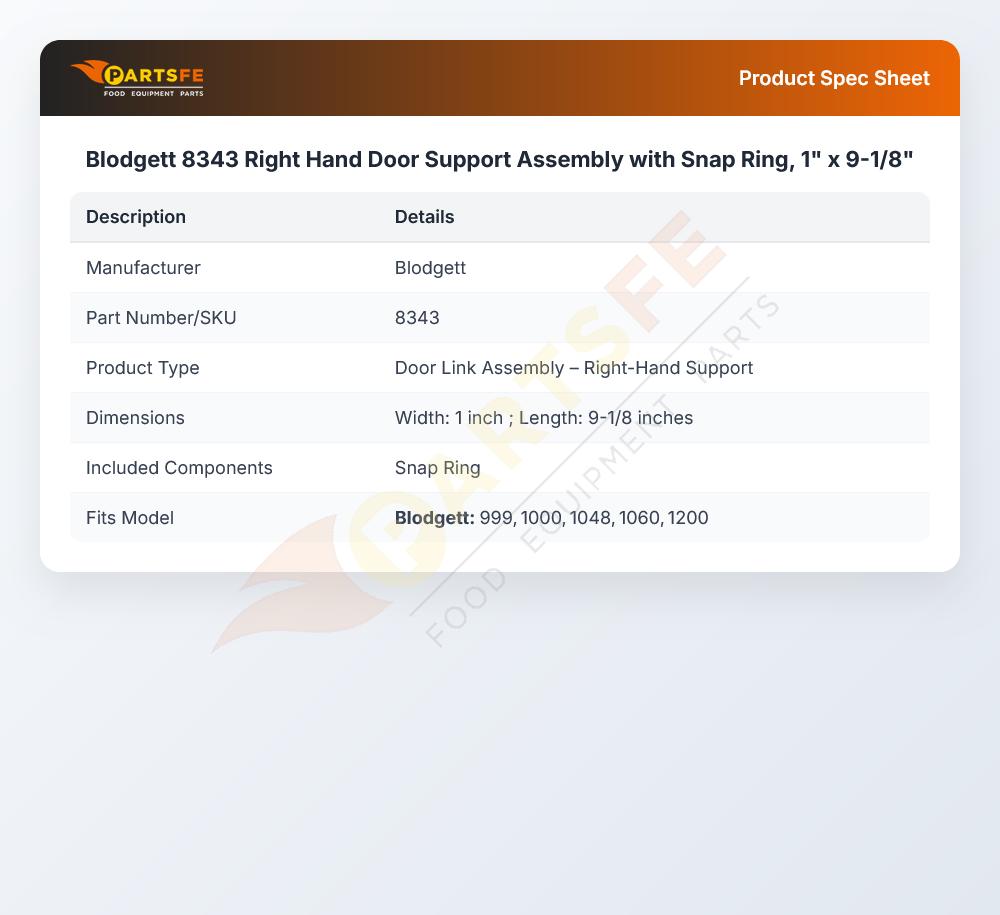 Blodgett 8343 Right Hand Door Support Assembly with Snap Ring, 1" x 9-1/8"