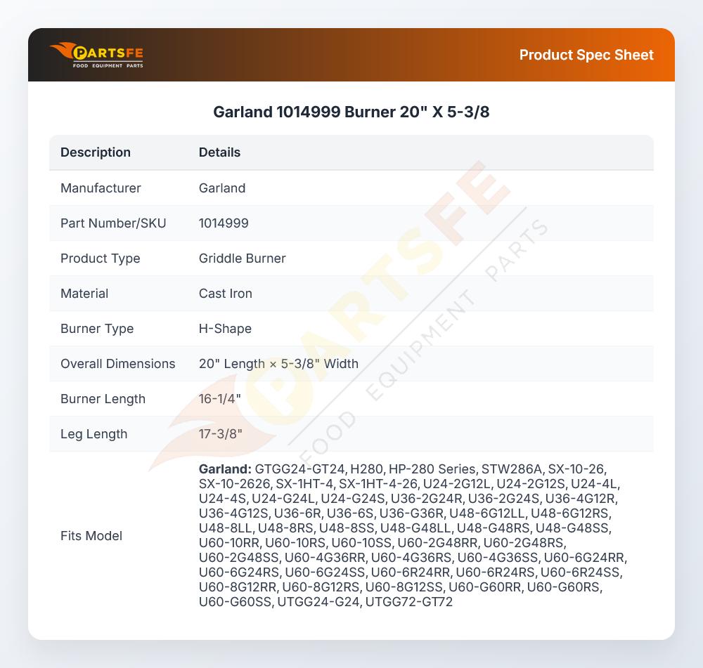 Garland 1014999 Burner 20" X 5-3/8
