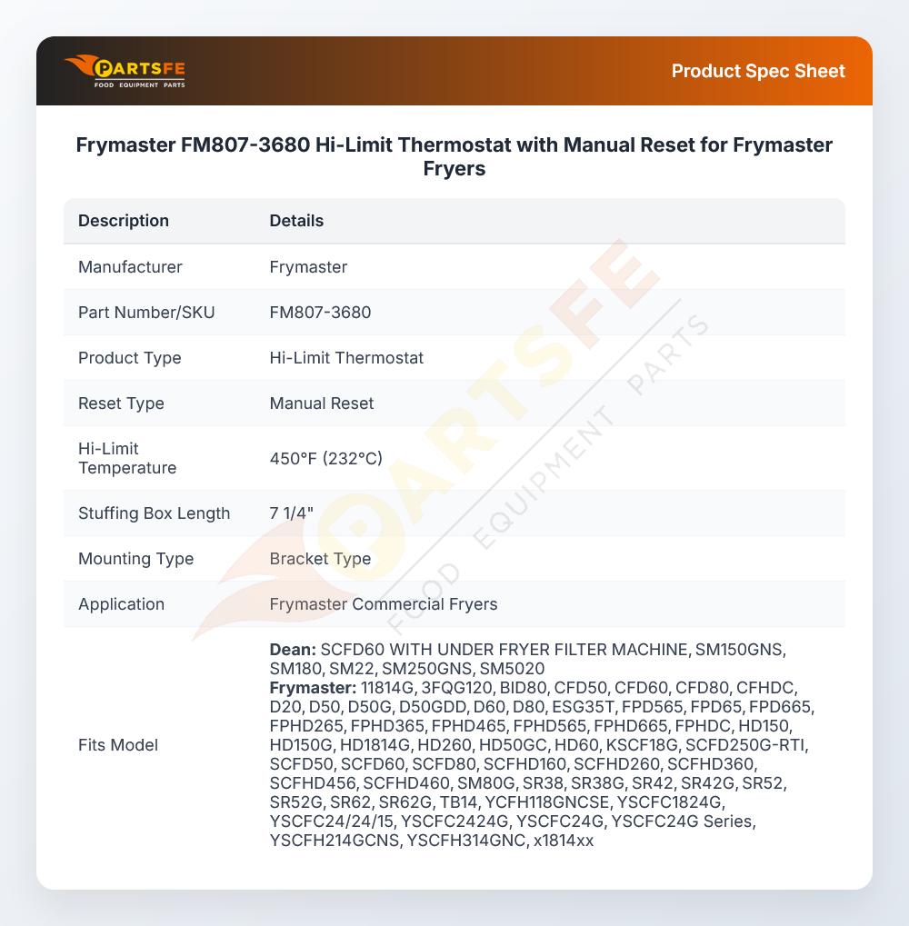 Frymaster FM807-3680 High-Limit Thermostat