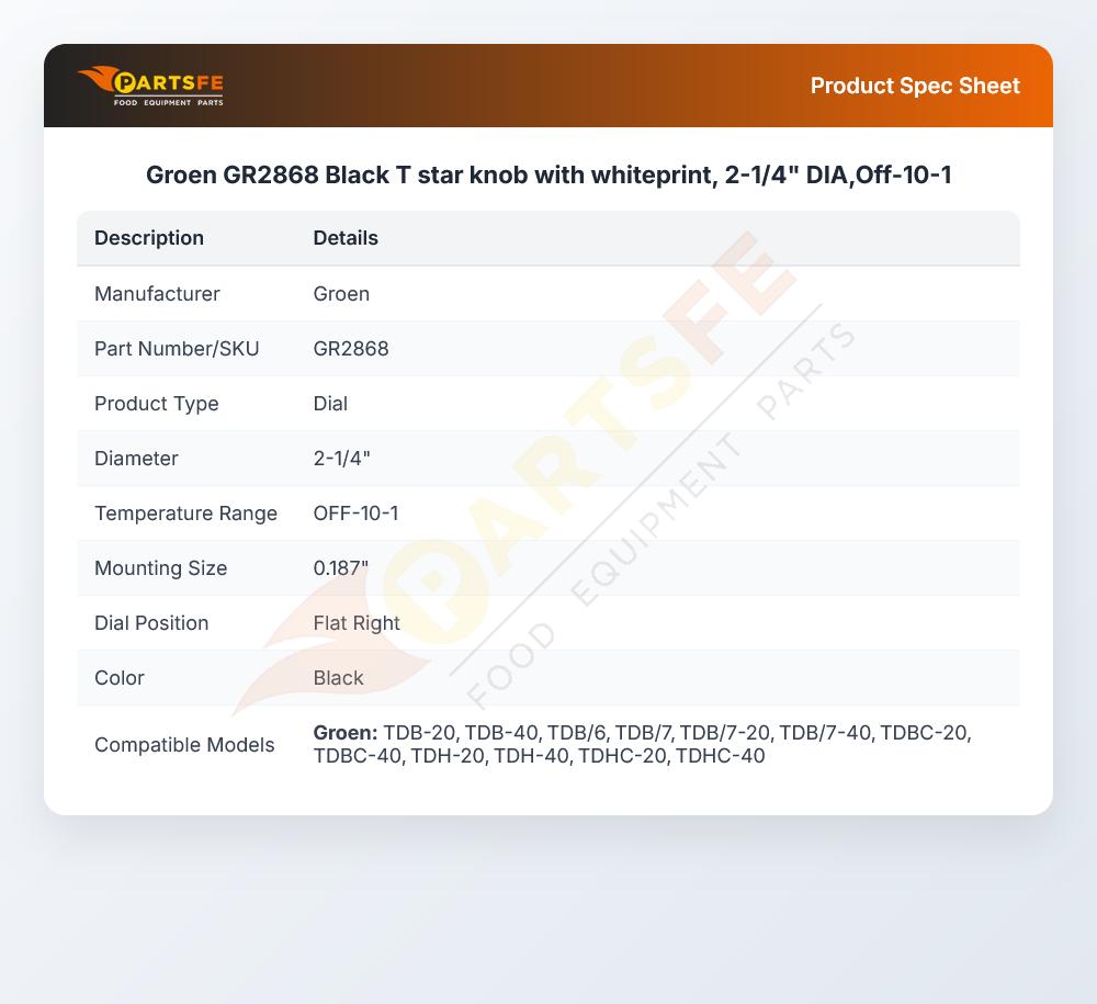Groen GR2868 Black T star knob with whiteprint, 2-1/4" DIA,Off-10-1