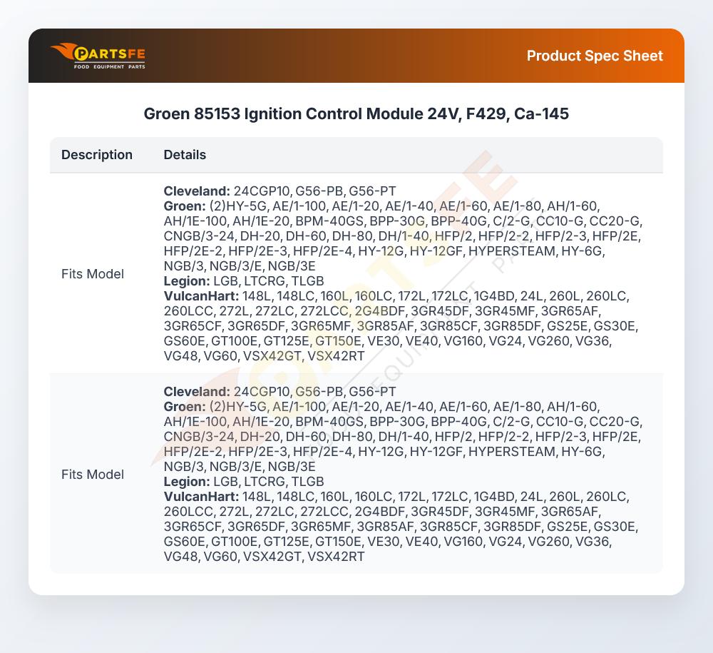 Groen 85153 Fryer Ignition Control Module 24V F429 CA-156