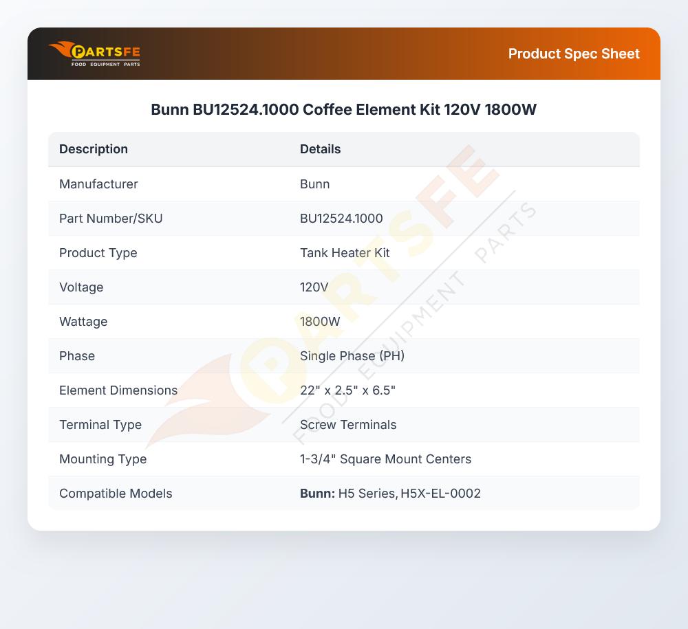 Bunn BU12524.1000 Coffee Element Kit 120V  1800W