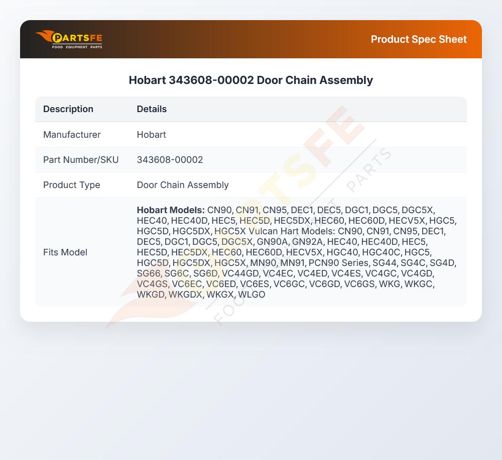 Hobart 343608-00002 Door Chain Assembly