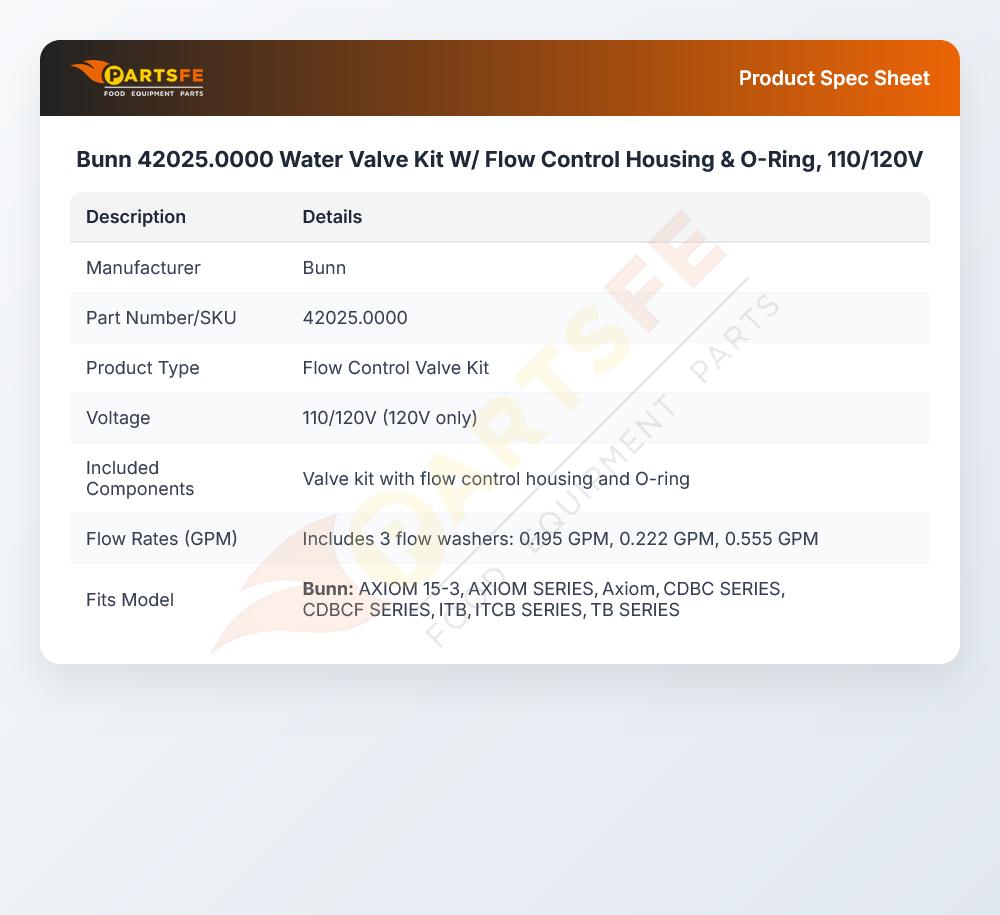Bunn 42025.0000 Coffee Brewer Valve & Lit Kit 120V