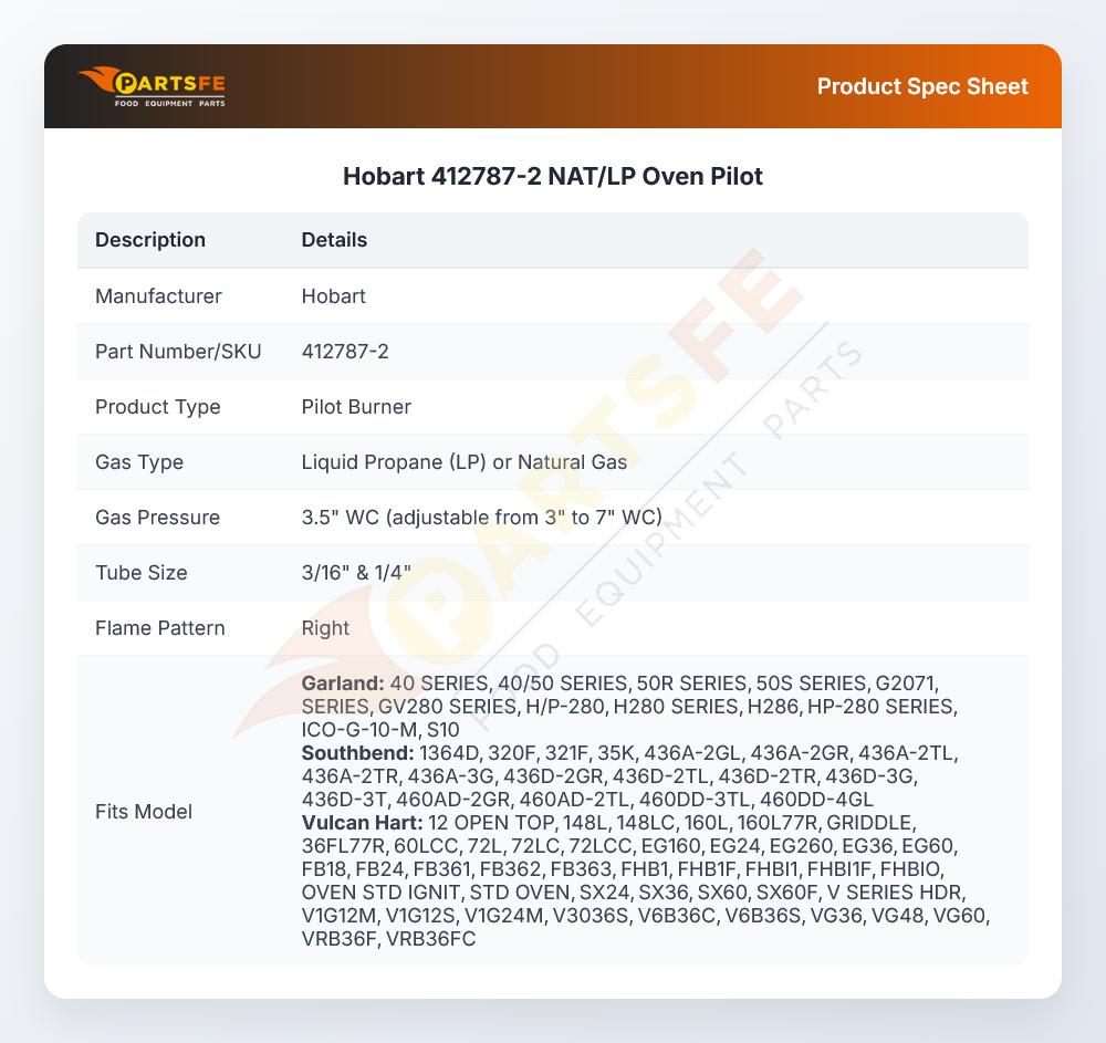 Hobart 412787-2 NAT/LP Oven Pilot