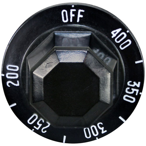 Vulcan Hart 00-408659-00003 Black Thermostat Knob W/White Printed Numbers, 2" DIA, OFF-400-200F, Mount .187", Flat Down