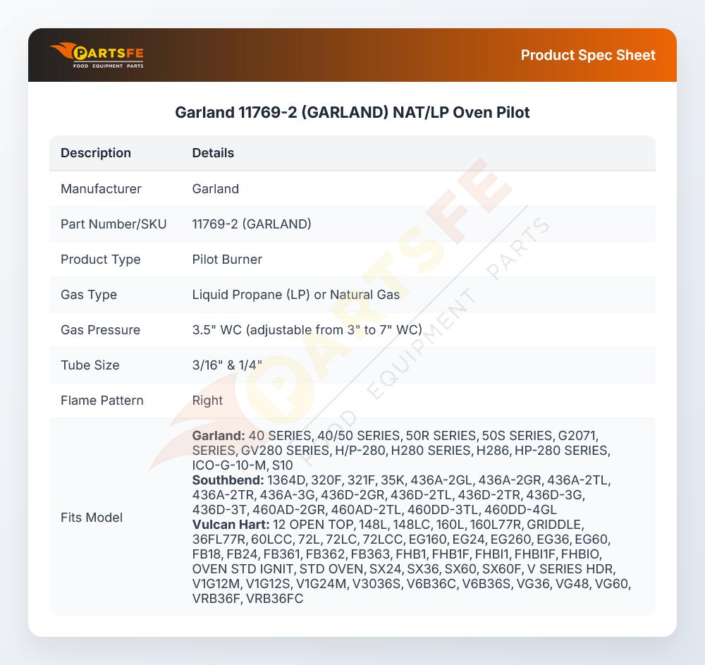 Garland 11769-2 (GARLAND) NAT/LP Oven Pilot
