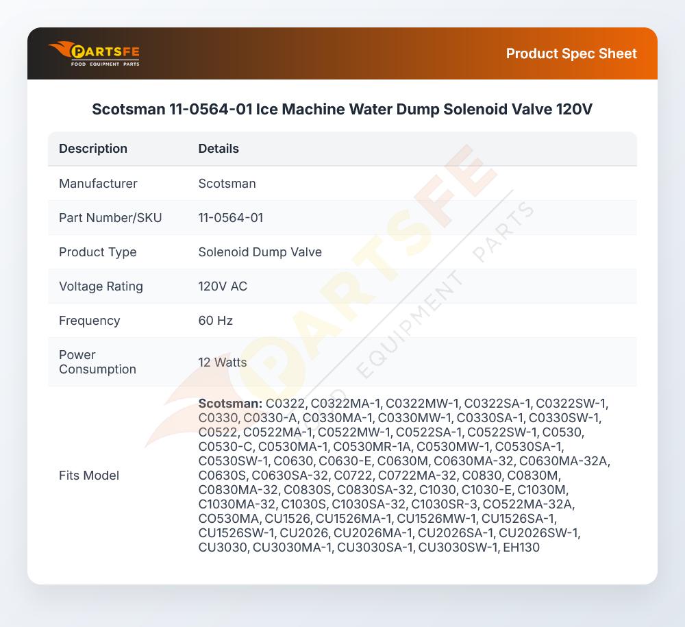 Scotsman 11-0564-01 Ice Machine Dump Solenoid Valve 120V 60Hz