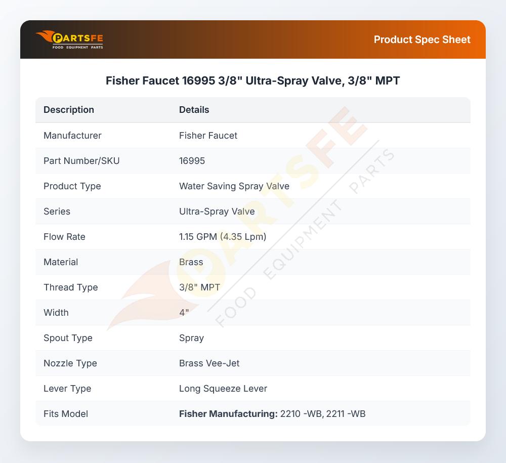 Fisher Faucet 16995 3/8" Ultra-Spray Valve, 3/8" MPT