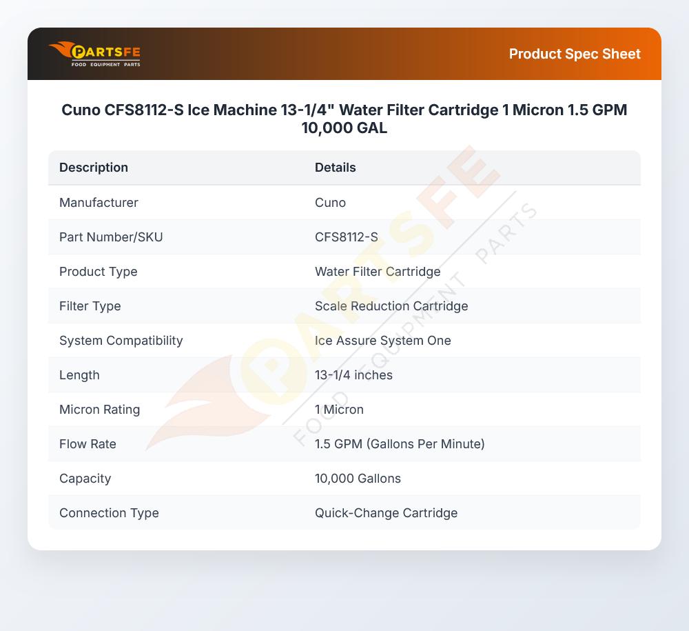 Cuno CFS8112-S Ice Machine 13-1/4" Water Filter Cartridge 1 Micron 1.5 GPM 10,000 GAL