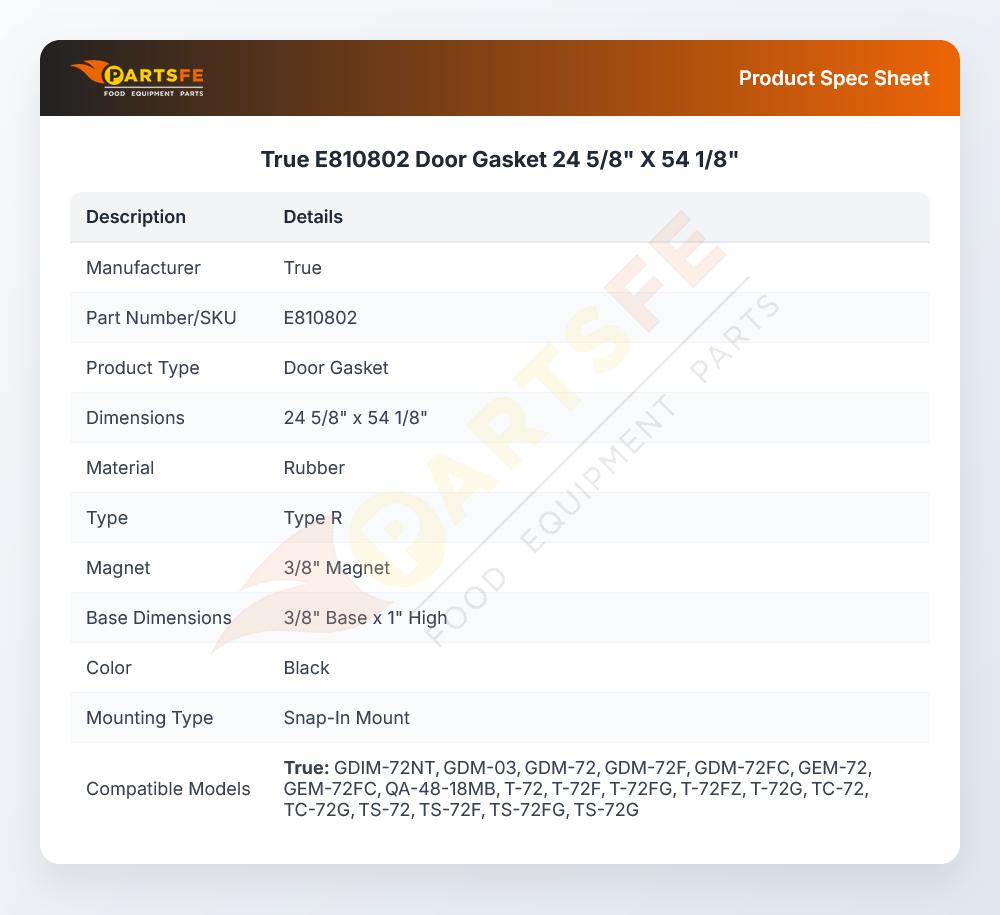 True E810802 Door Gasket 24 5/8" X 54 1/8"