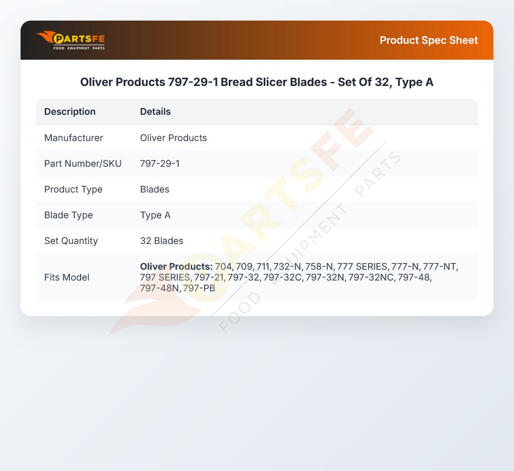 Oliver Products 797-29-1 Bread Slicer Blades Set Of 32 Type A
