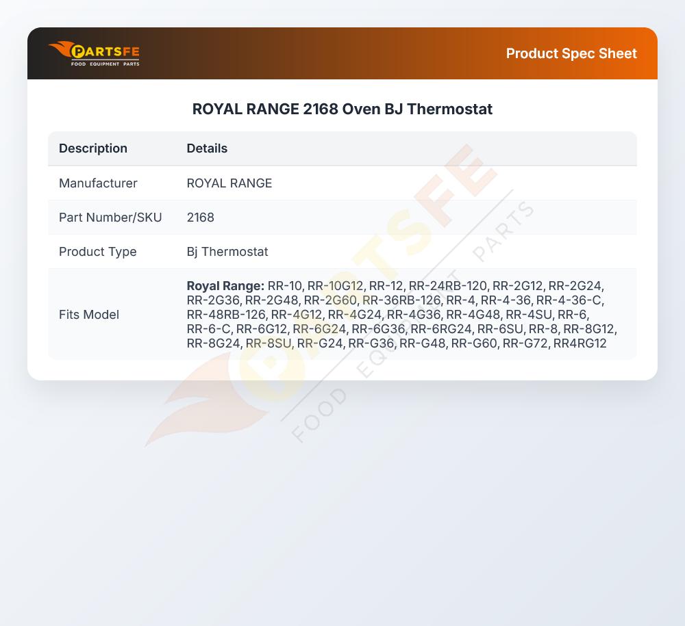 ROYAL RANGE 2168 Oven BJ Thermostat
