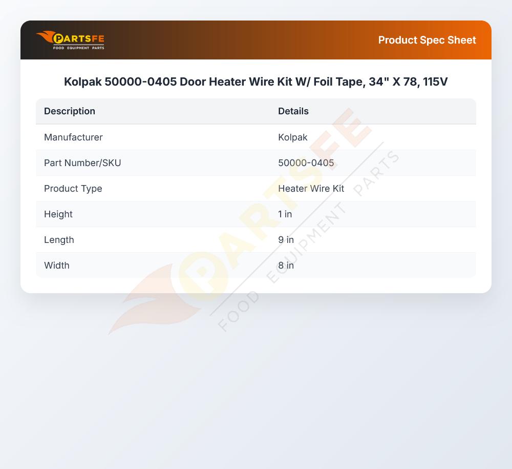 Kolpak 50000-0405 Door Heater Wire Kit W/ Foil Tape, 34" X 78, 115V