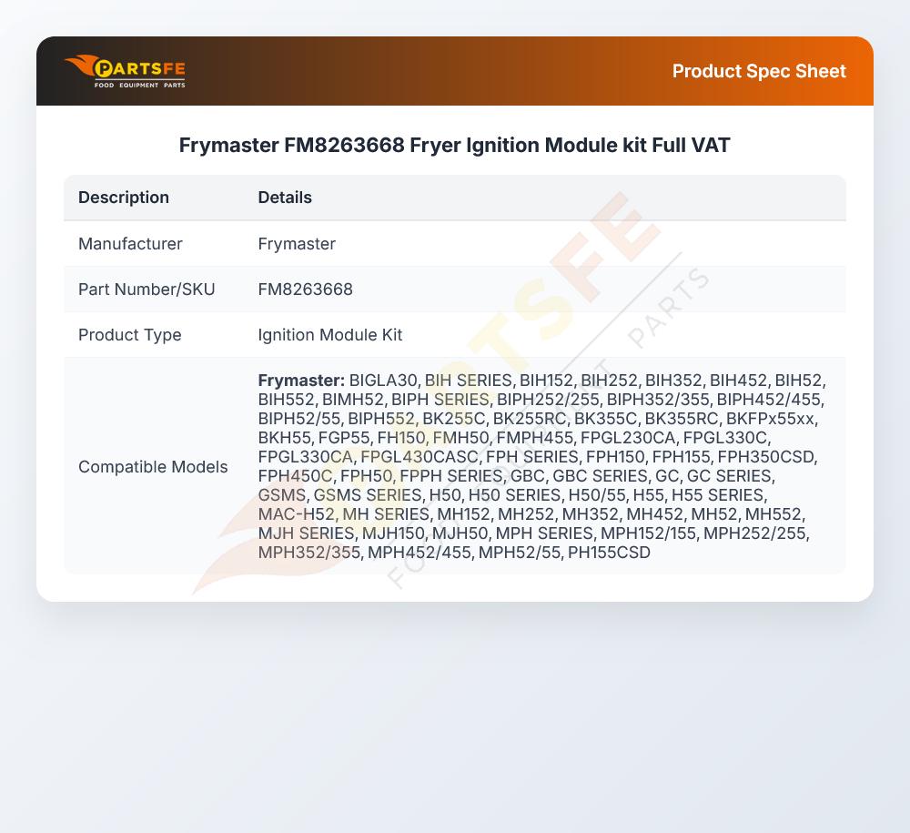 Frymaster FM8263668 Fryer Ignition Module kit Full VAT
