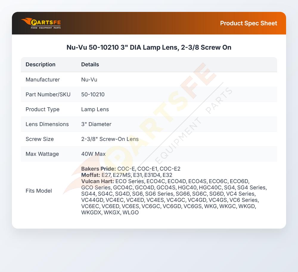 Nu-Vu 50-10210 3" DIA Lamp Lens, 2-3/8 Screw On