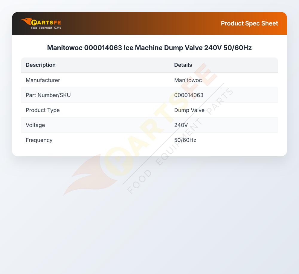 Manitowoc 000014063 Ice Machine Dump Valve 240V 50/60Hz