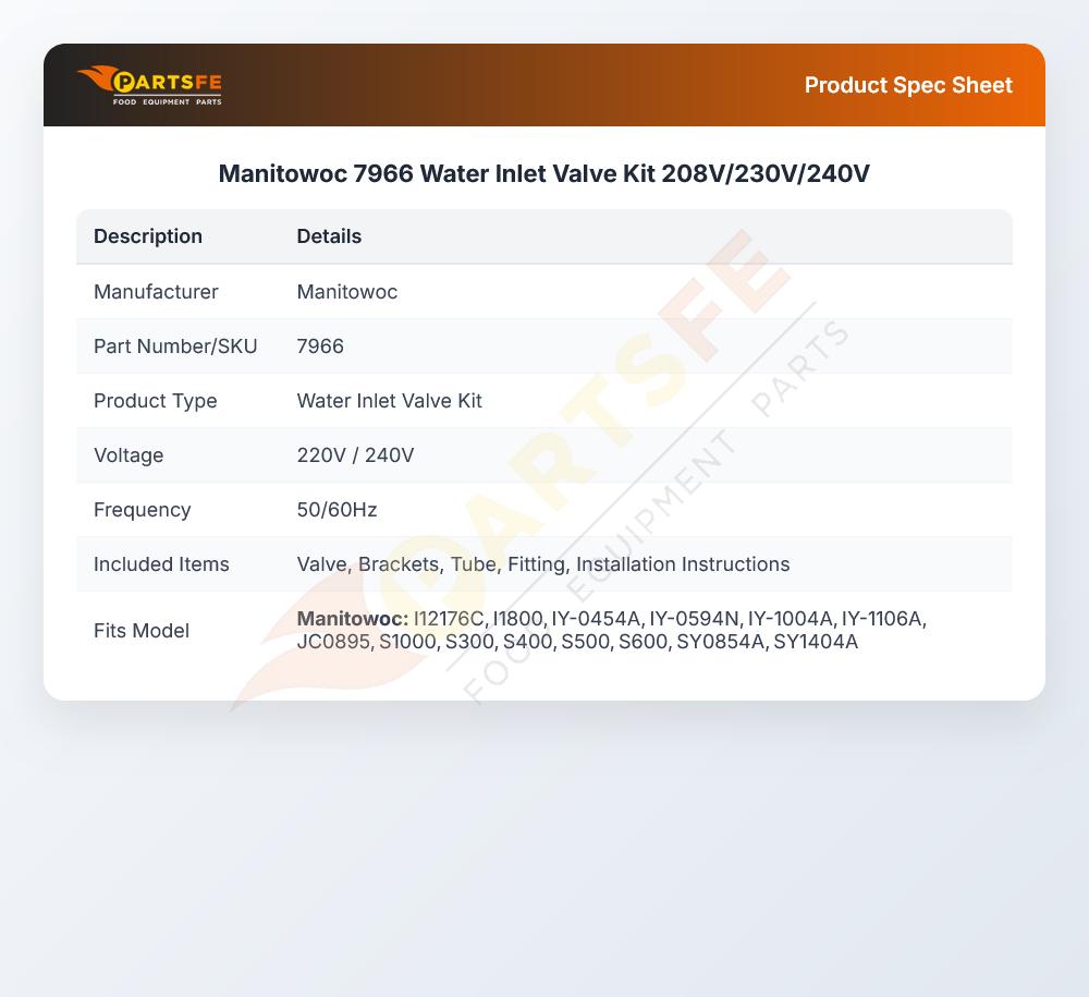 Manitowoc 7966 Water Inlet Valve Kit 208V/230V/240V