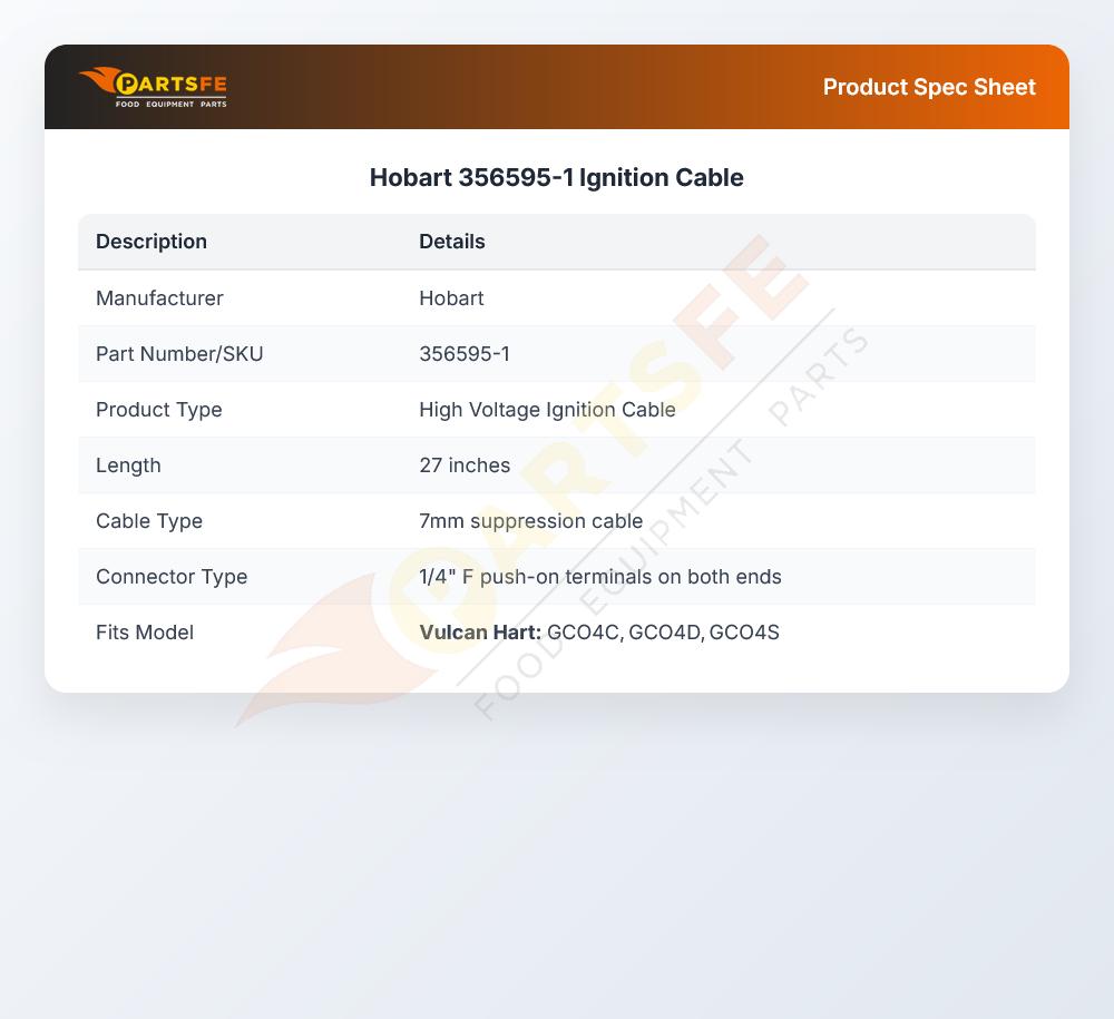 Hobart 356595-1 Ignition Cable