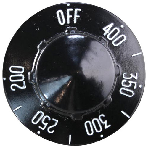 Hobart 00-408659-00005 Thermostat Knob 2-1/4" DIA, OFF 400-200F, Mount .187", Flat Up With White Numbers
