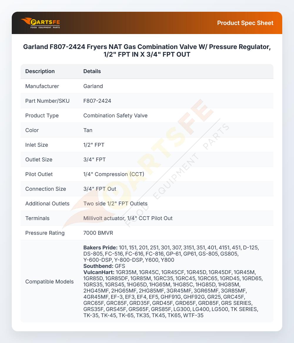 Garland F807-2424 Gas Control