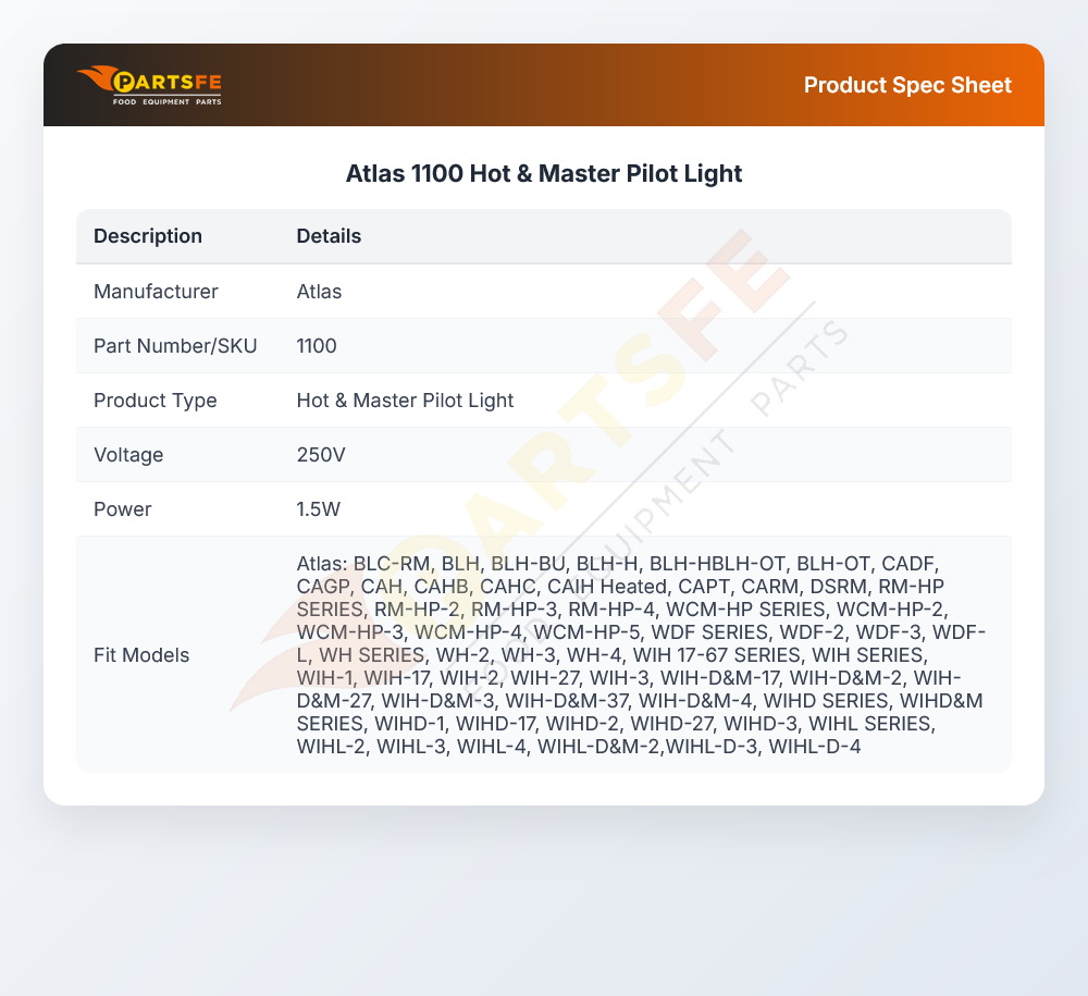 Atlas 1100 Hot & Master Pilot Light
