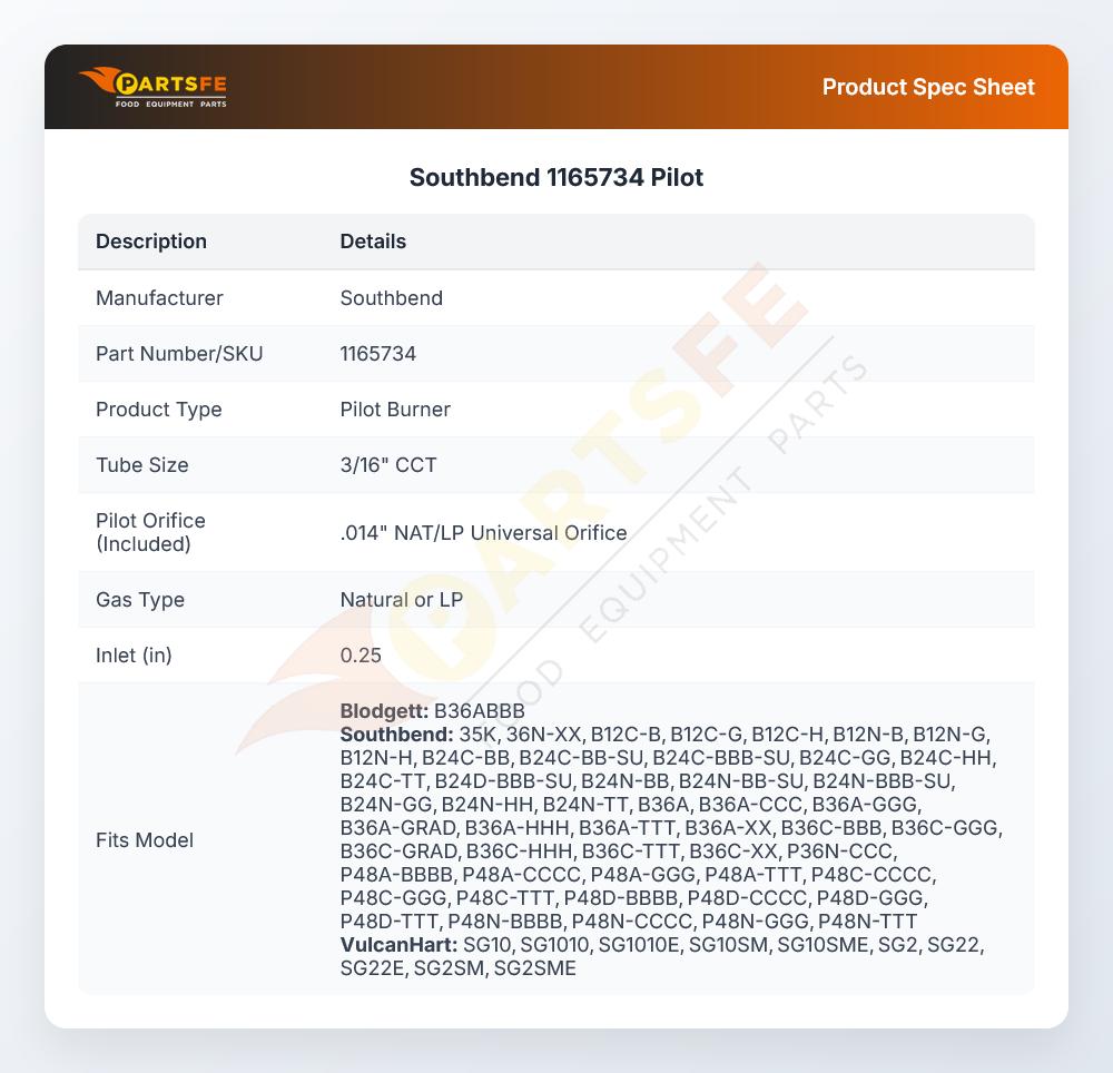 Southbend 1165734 Pilot