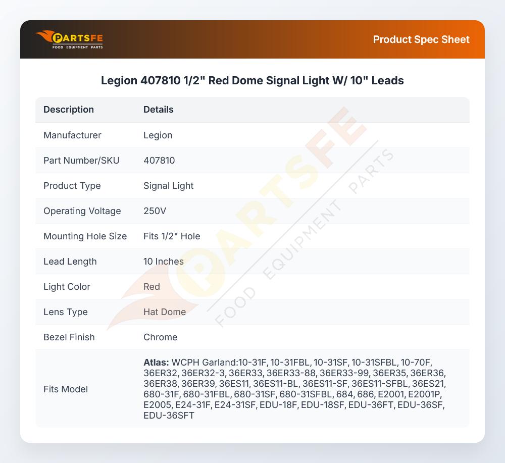 Legion 407810 Signal Light Red 1/2" 250V