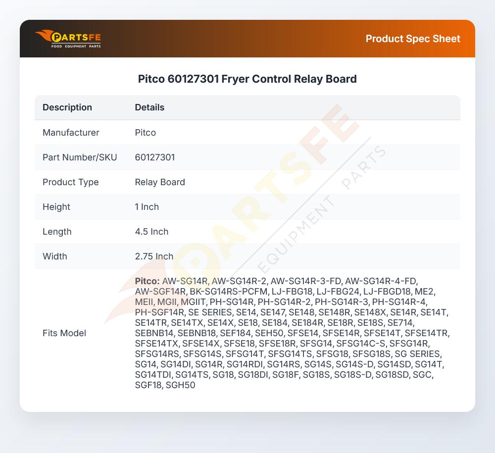 Pitco 60127301 Fryer Relay Control Board