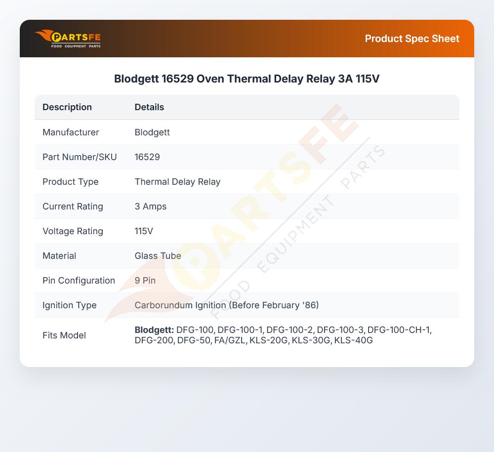 Blodgett 16529 Oven Thermal Delay Relay 3A 115V