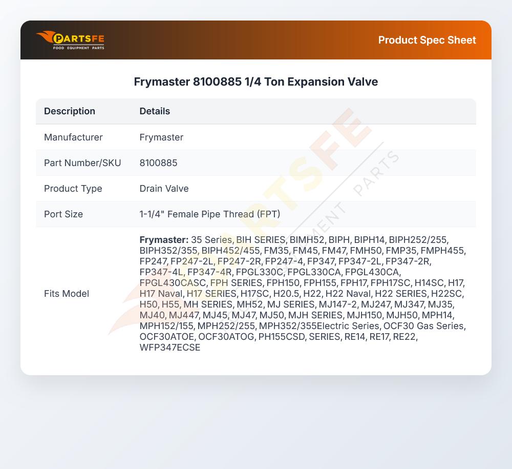 Frymaster 8100885 1/4 Ton Expansion Valve