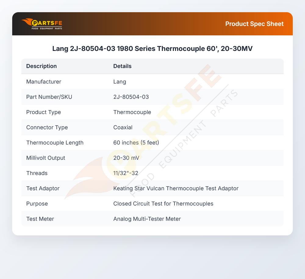 Lang 2J-80504-03 1980 Series Thermocouple 60', 20-30MV