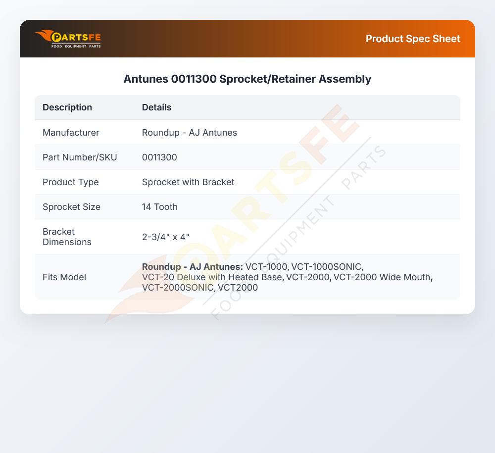 Antunes 0011300 Sprocket/Retainer Assembly