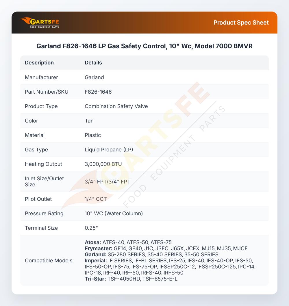 Garland F826-1646 Gas Control LP