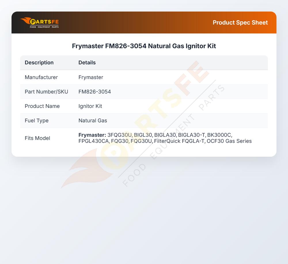 Frymaster FM826-3054 Natural Gas Ignitor Kit