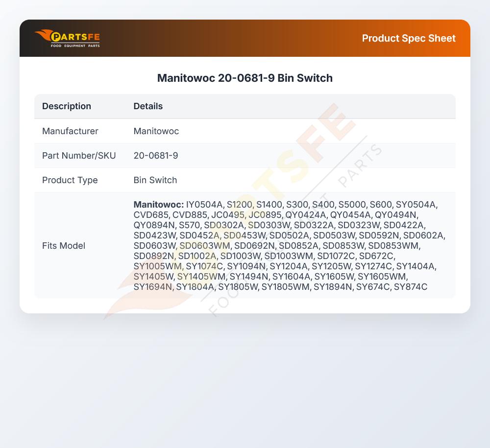 Manitowoc 20-0681-9 Bin Switch