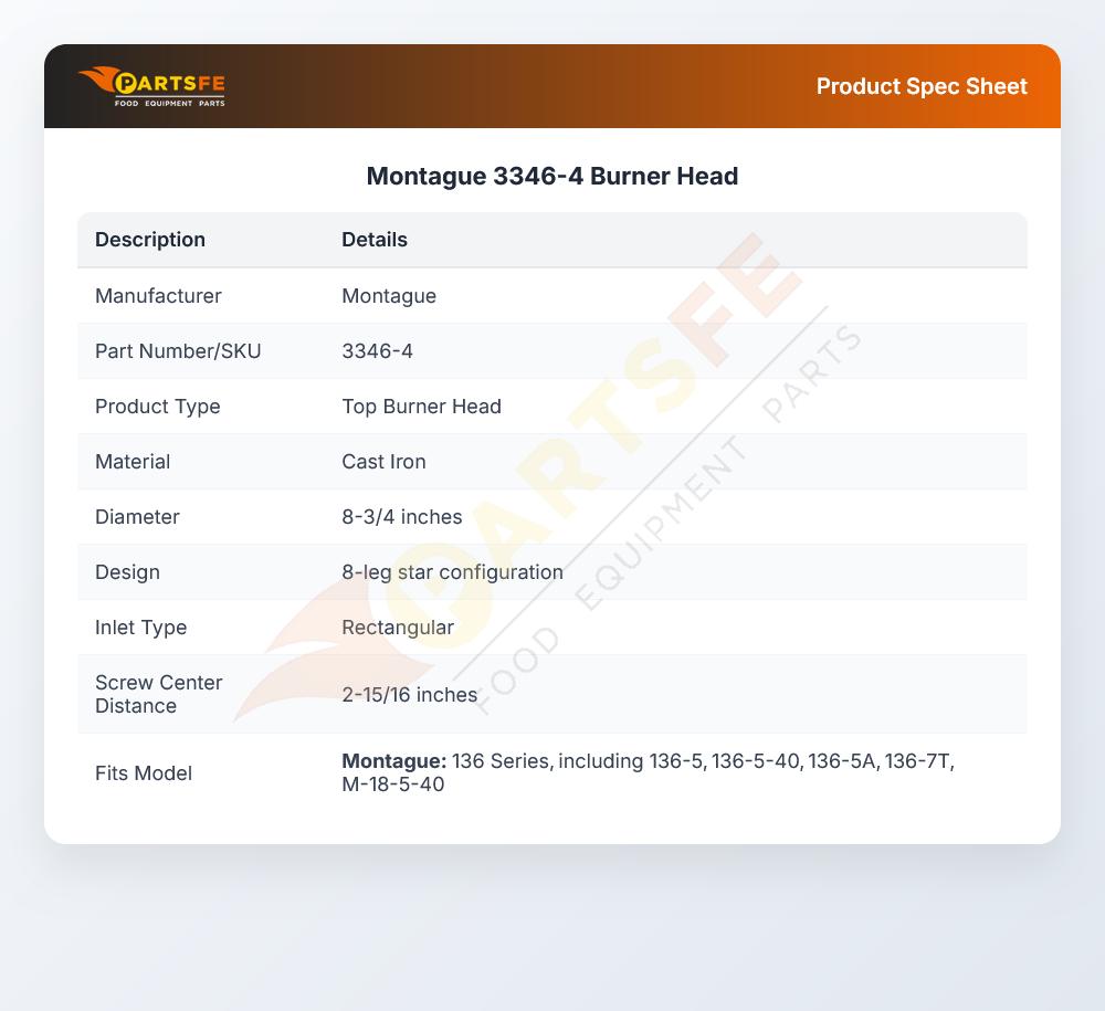 Montague 3346-4 Cast Iron Burner Head 8-3/4"
