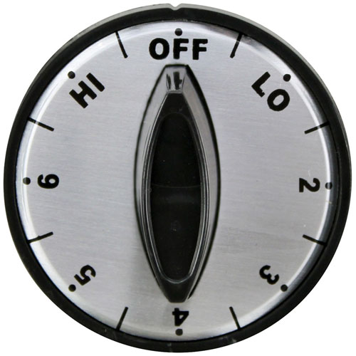Nemco 92099 Flat Down Chrome Face Knob 2" DIA, OFF-LO-2-6-HI, Mount .187", Fixed Overlay