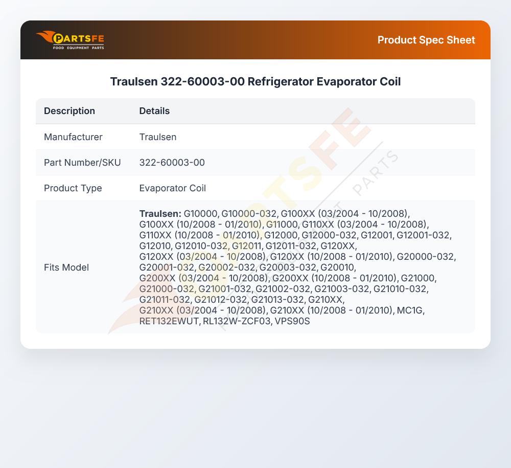 Traulsen 322-60003-00 Refrigerator Evaporator Coil