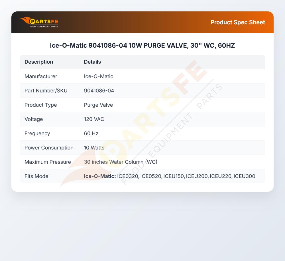Ice-O-Matic 9041086-04 10W PURGE VALVE, 30" WC, 60HZ