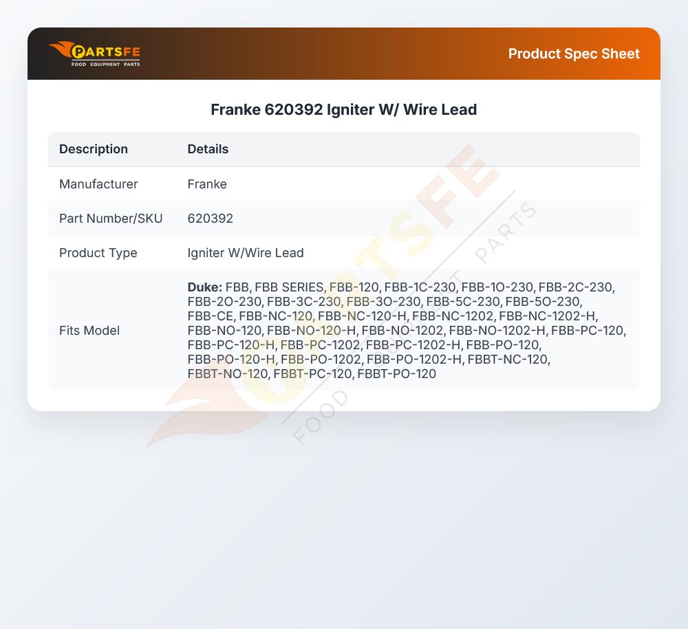 Franke 620392 Spark Ignitor