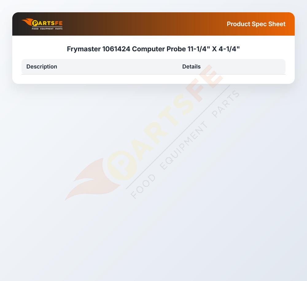 Frymaster 1061424 Fryer Computer Probe 11-1/4" X 4-1/4" 3/16" DIA 36" Leads W/1/8" Male Push Pin 35" HI-Temp Sleeve