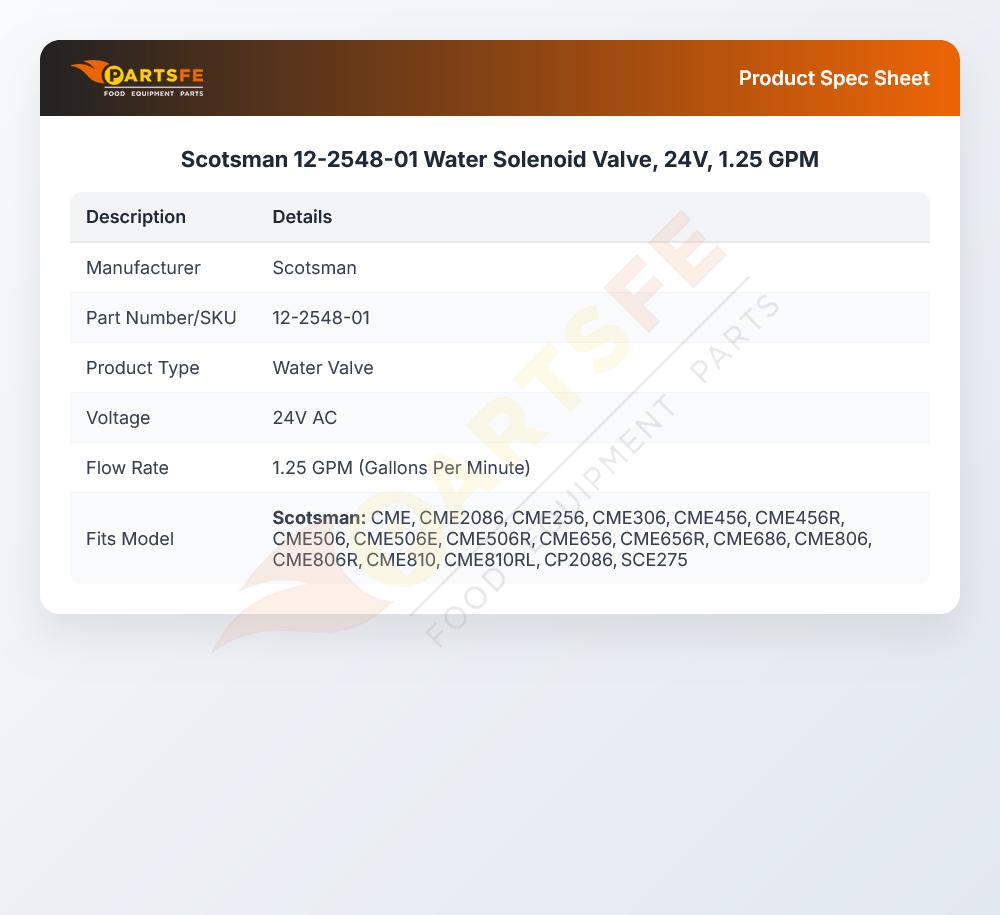 Scotsman 12-2548-01 Ice Machine Water Solenoid Valve 24V 60Hz