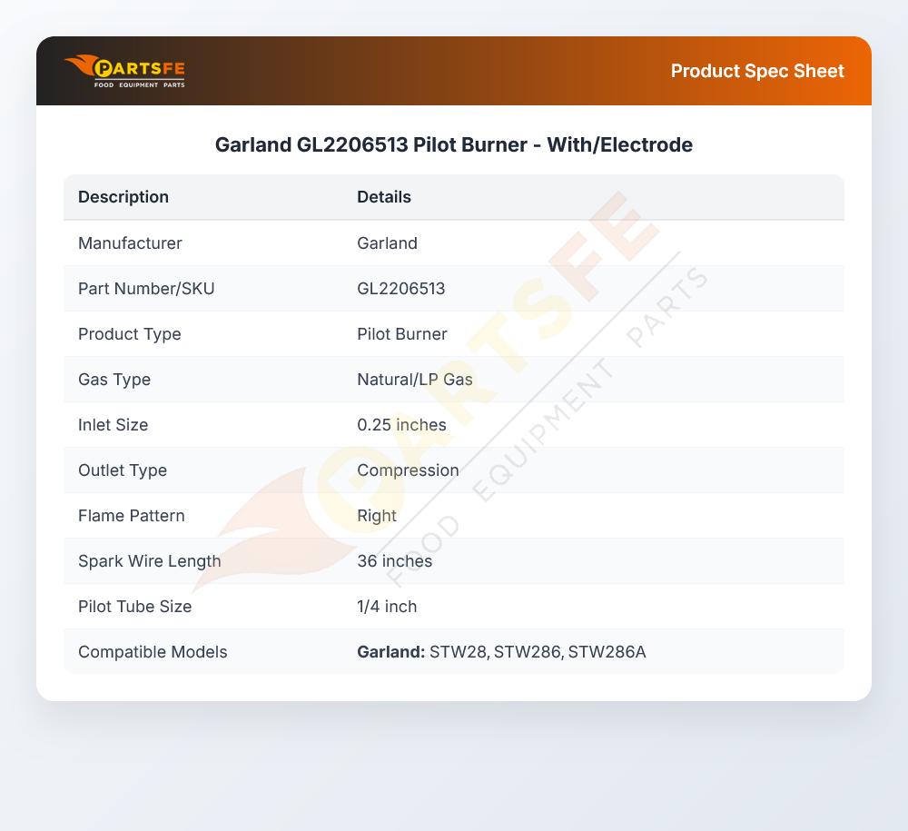 Garland GL2206513 Pilot Burner - With/Electrode
