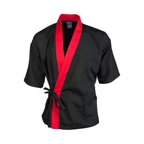 Allpoints 2129BKRDS KNG Sm Sushi Chef Coat Black/Red 3/4 Sleeve